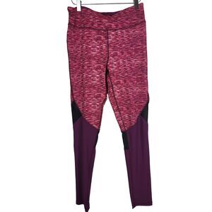 NYL Leggings Medium Womens Purple Pink Heathered Skinny leg Mesh Side Mid Rise